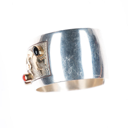 6" Wilber Yazzie Navajo sterling silver turquoise coral Kokopelli cuff bracelet
