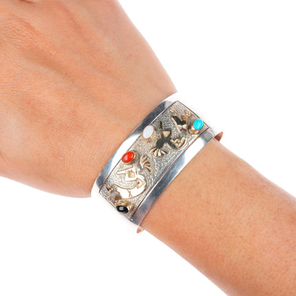 6" Wilber Yazzie Navajo sterling silver turquoise coral Kokopelli cuff bracelet
