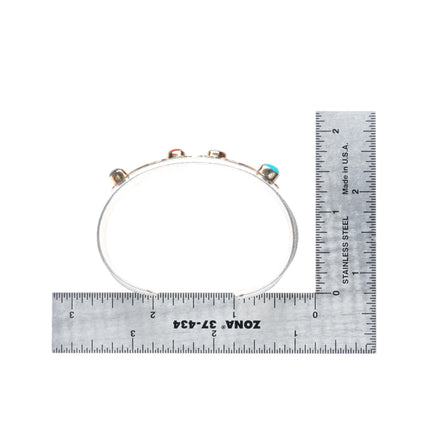 6" Wilber Yazzie Navajo sterling silver turquoise coral Kokopelli cuff bracelet