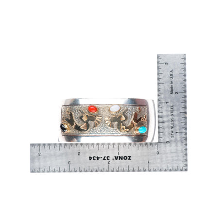 6" Wilber Yazzie Navajo sterling silver turquoise coral Kokopelli cuff bracelet