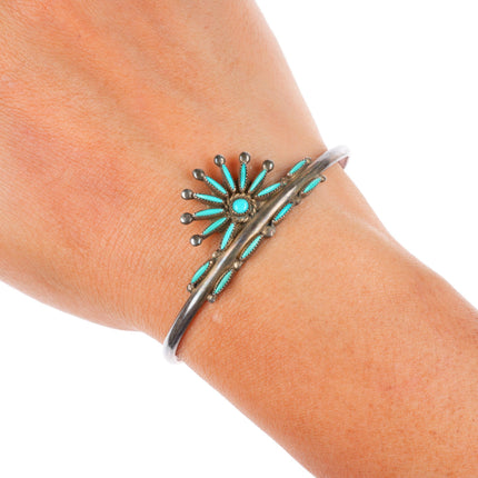 6.25" vintage EB Zuni sterling silver needlepoint turquoise cuff bracelet