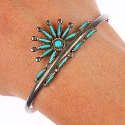 6.25" vintage EB Zuni sterling silver needlepoint turquoise cuff bracelet