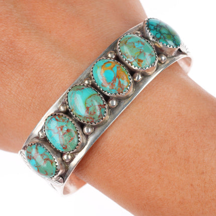 6.75" TK  Johnson Navajo sterling silver red web turquoise row cuff bracelet