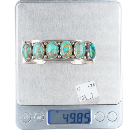6.75" TK  Johnson Navajo sterling silver red web turquoise row cuff bracelet