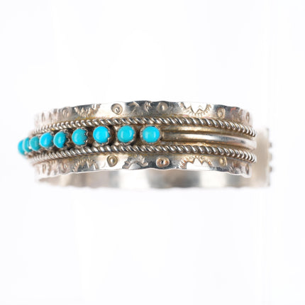 6.5" JP Ukestine Zuni sterling silver snake eye turquoise row cuff bracelet