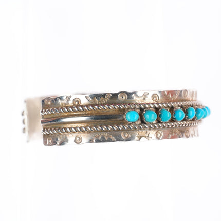 6.5" JP Ukestine Zuni sterling silver snake eye turquoise row cuff bracelet
