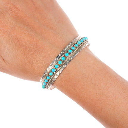 6.5" JP Ukestine Zuni sterling silver snake eye turquoise row cuff bracelet