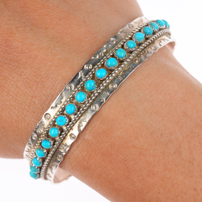 6.5" JP Ukestine Zuni sterling silver snake eye turquoise row cuff bracelet