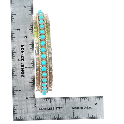 6.5" JP Ukestine Zuni sterling silver snake eye turquoise row cuff bracelet