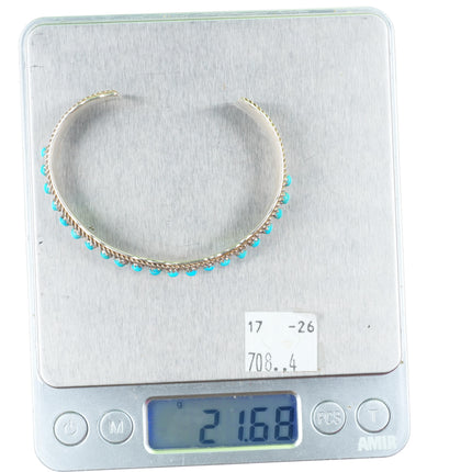 6.5" JP Ukestine Zuni sterling silver snake eye turquoise row cuff bracelet
