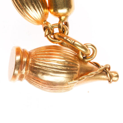 7.5" Vintage 18k Yellow Gold Leaning tower of Pisa, Amphora, charm bracelet
