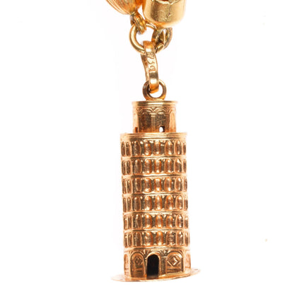 7.5" Vintage 18k Yellow Gold Leaning tower of Pisa, Amphora, charm bracelet
