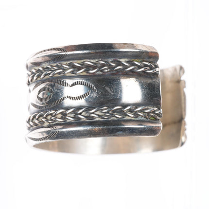 6.6" vintage Navajo deep stamped carinated woven sterling silver cuff bracelet