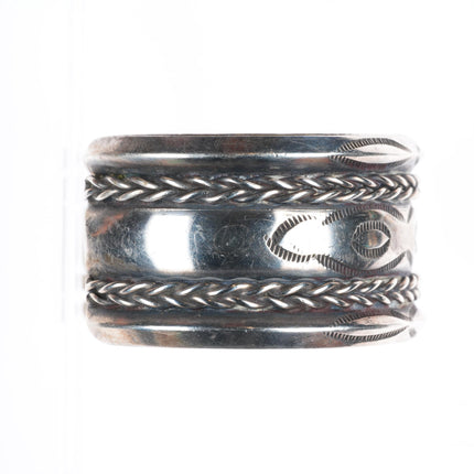 6.6" vintage Navajo deep stamped carinated woven sterling silver cuff bracelet