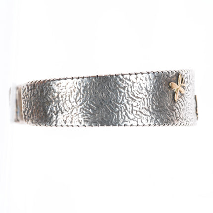6.2" Raymond Coriz Santo Domingo sterling silver 14k gold accent cuff bracelet