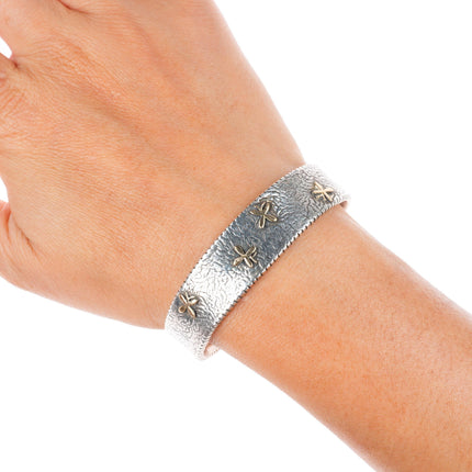 6.2" Raymond Coriz Santo Domingo sterling silver 14k gold accent cuff bracelet