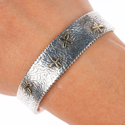 6.2" Raymond Coriz Santo Domingo sterling silver 14k gold accent cuff bracelet
