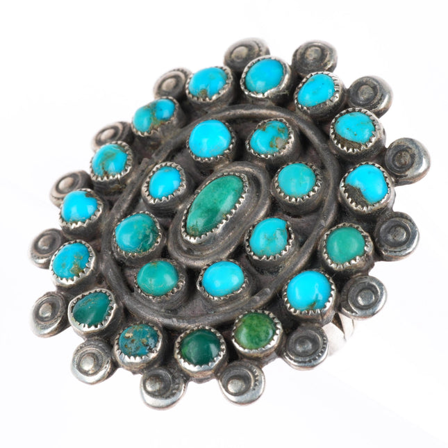 sz8.5 c1930-40's big vintage Zuni sterling silver snake eye turquoise ring