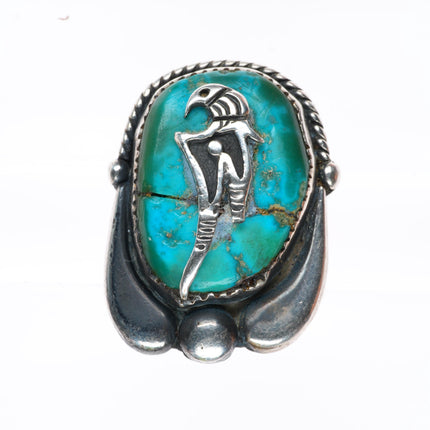 sz8.5 Allen Pooyouma Hopi big vintage sterling silver and turquoise ring