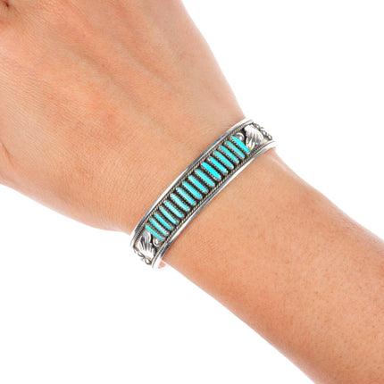6.1" Dave - Celia Nieto Zuni sterling silver needlepoint turquoise cuff bracelet