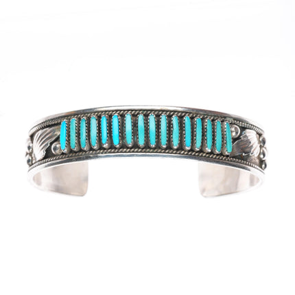 6.1" Dave - Celia Nieto Zuni sterling silver needlepoint turquoise cuff bracelet