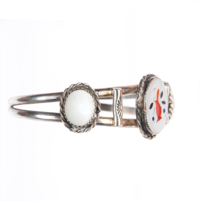 6.1" vintage Zuni sterling silver shell redbird Cardinal inlay cuff bracelet