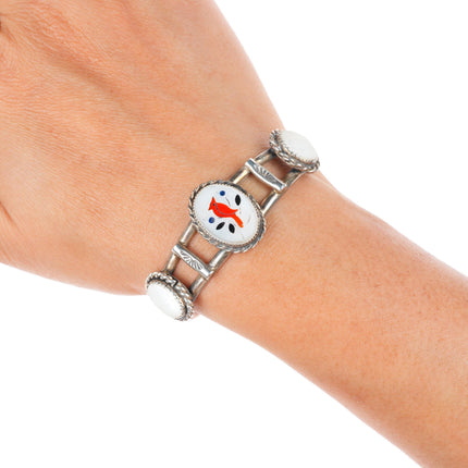 6.1" vintage Zuni sterling silver shell redbird Cardinal inlay cuff bracelet