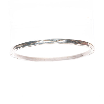 8.5" vintage Tahe Navajo sterling silver hand stamped bangle bracelet