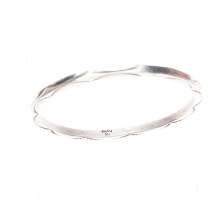 8.5" vintage Tahe Navajo sterling silver hand stamped bangle bracelet