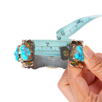 7.5" Robert-Bernice Leekya 14k gold-Sterling silver-turquoise watch cuff bracelet