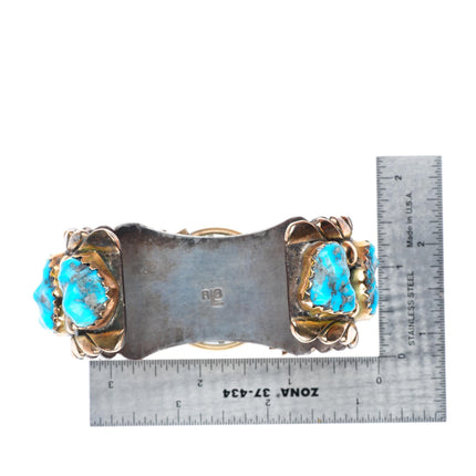 7.5" Robert-Bernice Leekya 14k gold-Sterling silver-turquoise watch cuff bracelet