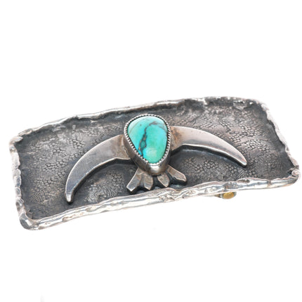 1.5" Chief Shatka Bear-Step sterling silver thunderbird belt buckle w/ turquoise