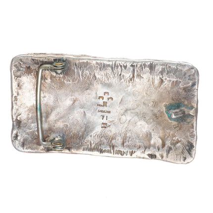 1.5" Chief Shatka Bear-Step sterling silver thunderbird belt buckle w/ turquoise