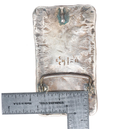 1.5" Chief Shatka Bear-Step sterling silver thunderbird belt buckle w/ turquoise