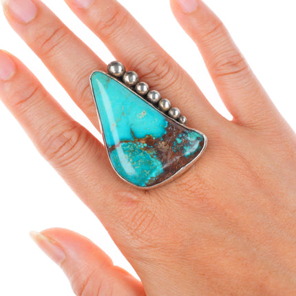 sz10 Large vintage southwestern modernist sterling silver turquoise ring