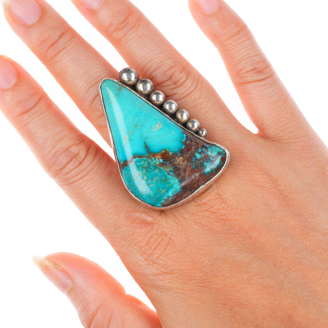 sz10 Large vintage southwestern modernist sterling silver turquoise ring