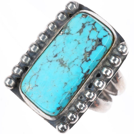 sz10 vintage Navajo sterling silver Kingman turquoise beaded edge ring