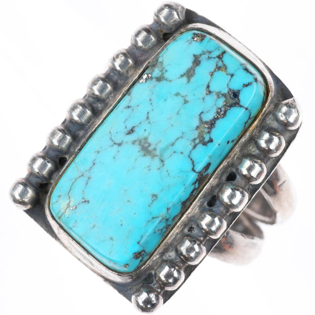 sz10 vintage Navajo sterling silver Kingman turquoise beaded edge ring