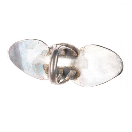 sz7.75 long vintage Navajo sterling silver 3 high grade turquoise stone ring