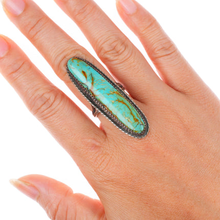 sz6.25 Long vintage Navajo sterling silver turquoise ring