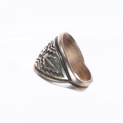 sz9 Troy Laner Navajo sterling silver hand stamped rug pattern ring