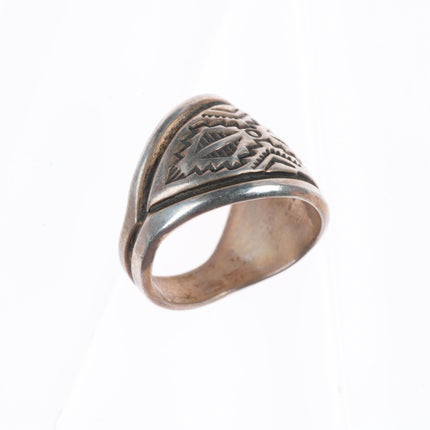sz9 Troy Laner Navajo sterling silver hand stamped rug pattern ring
