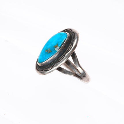 sz7.25 vintage Navajo sterling silver deep stamped waterweb turquoise ring