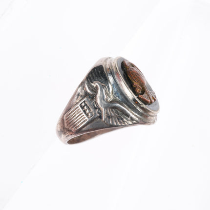 sz9 c1940's ww2 Era USMC Marine Corp sterling silver onyx bronze EGA ring