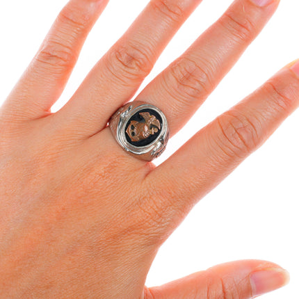 sz9 c1940's ww2 Era USMC Marine Corp sterling silver onyx bronze EGA ring