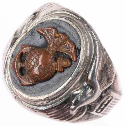 sz9 c1940's ww2 Era USMC Marine Corp sterling silver onyx bronze EGA ring