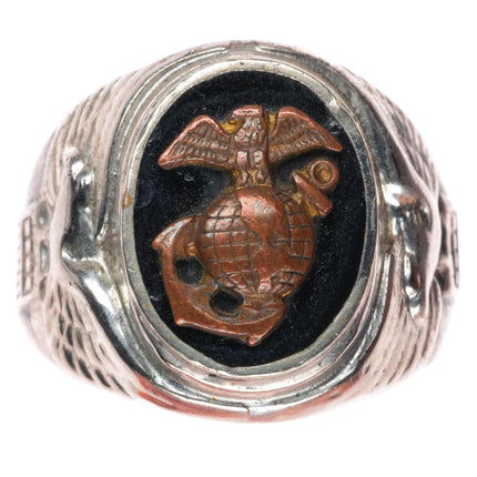 sz9 c1940's ww2 Era USMC Marine Corp sterling silver onyx bronze EGA ring