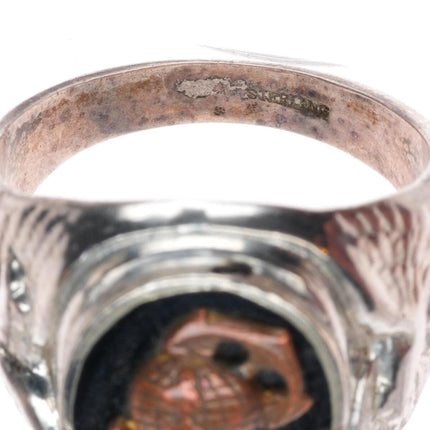 sz9 c1940's ww2 Era USMC Marine Corp sterling silver onyx bronze EGA ring