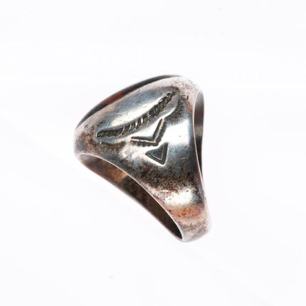 sz8.5 c1940's Navajo sterling silver petrified wood deep stamped sides ring