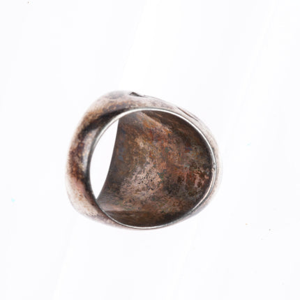 sz8.5 c1940's Navajo sterling silver petrified wood deep stamped sides ring